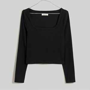 Madewell Square-Neck Long-Sleeve Crop Tee in Sleekhold black